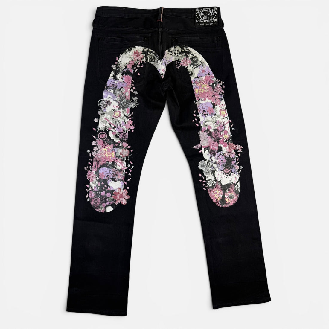 Evisu Floral Daicock Japanese Denim, negru, vedere din față