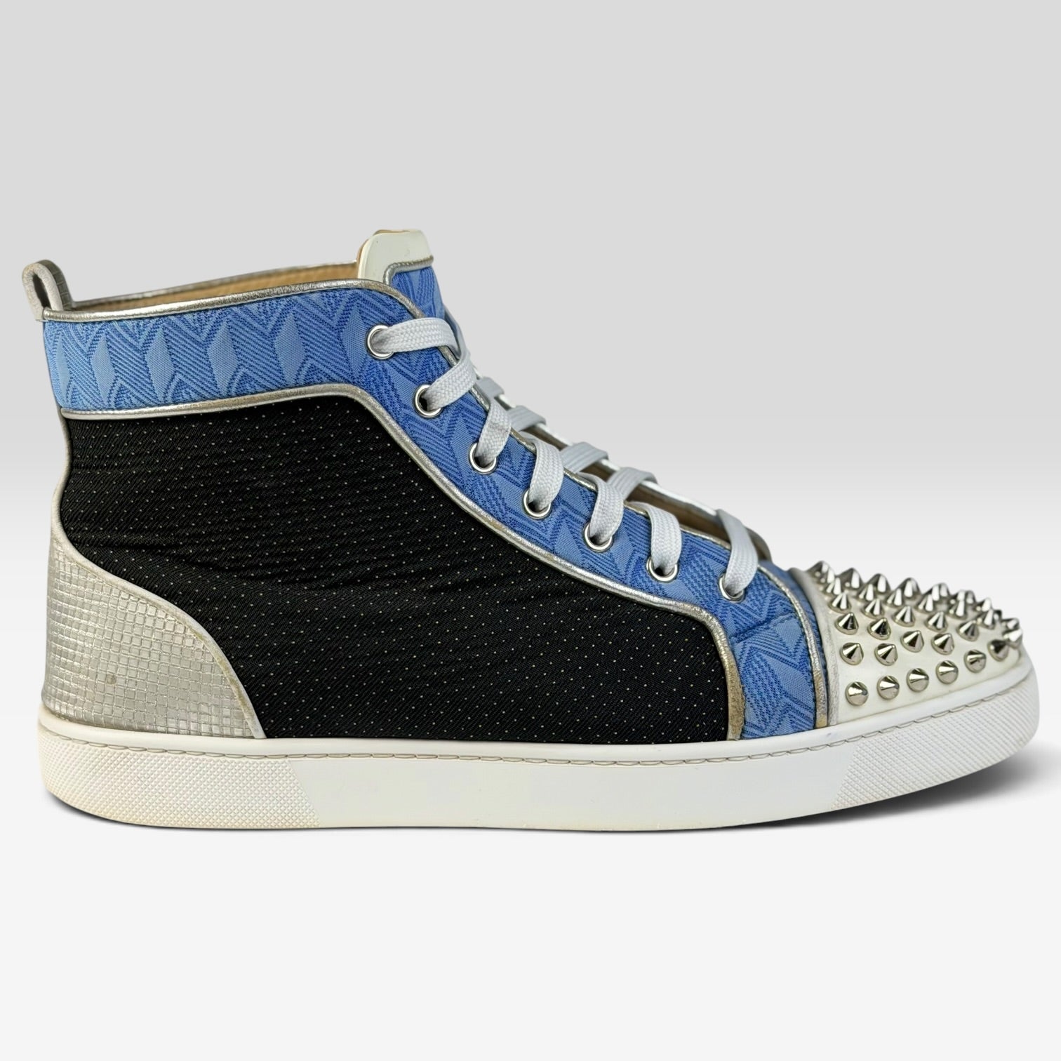 Christian Louboutin Lou Spikes Orlato Flat White/Blue High Top