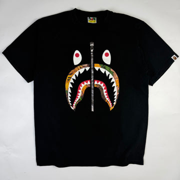 BAPE Woodland Camo Zip Shark T-Shirt Black