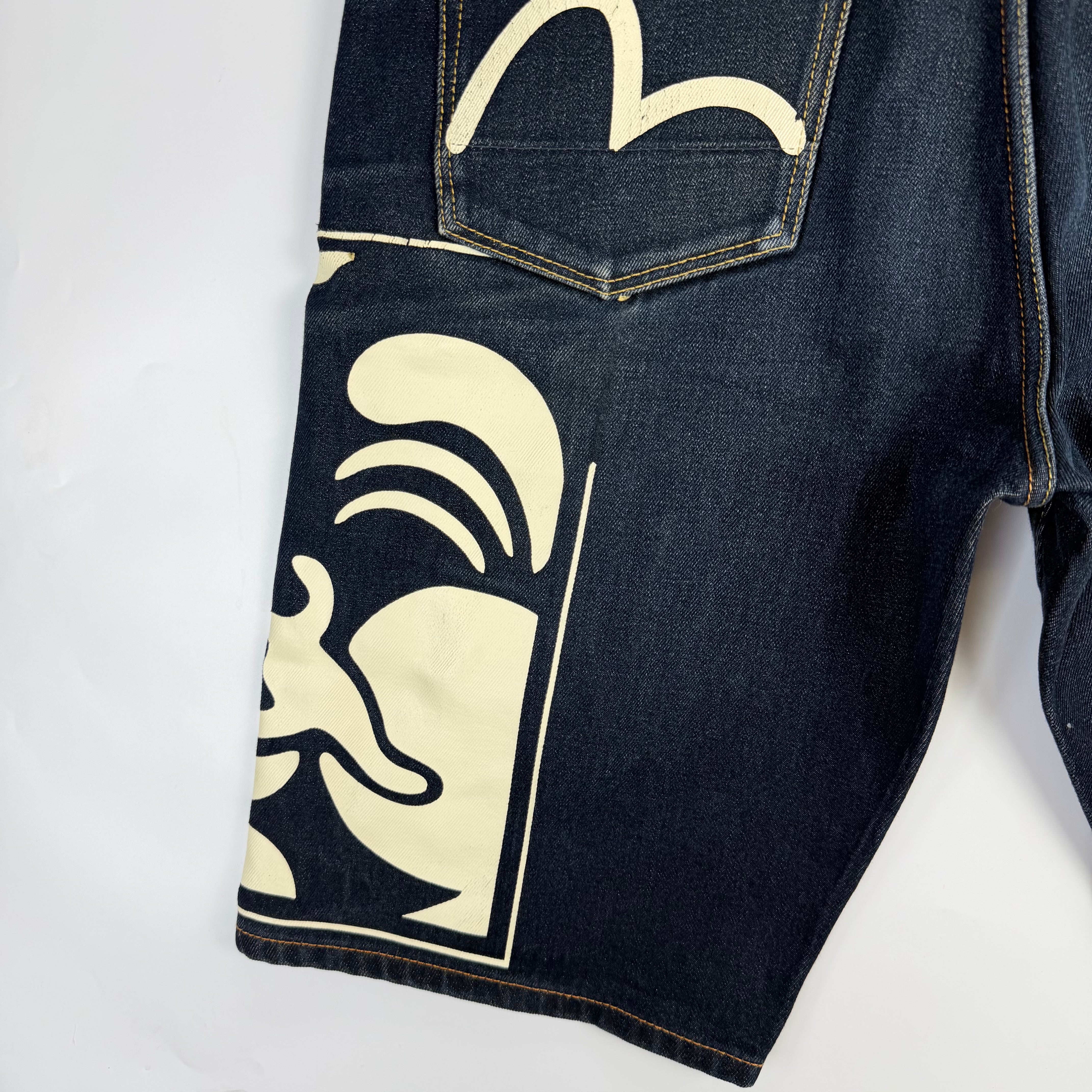 Evisu Ebisu God Print Denim Shorts