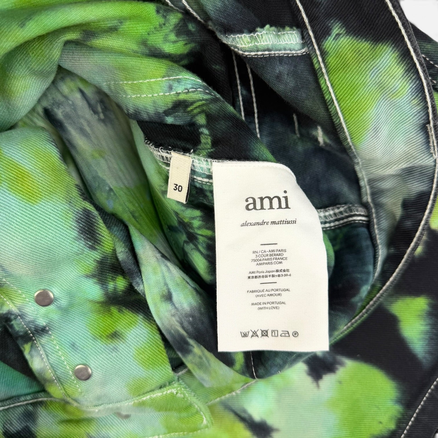 AMI Paris Tie-Dye Denim Shorts Green