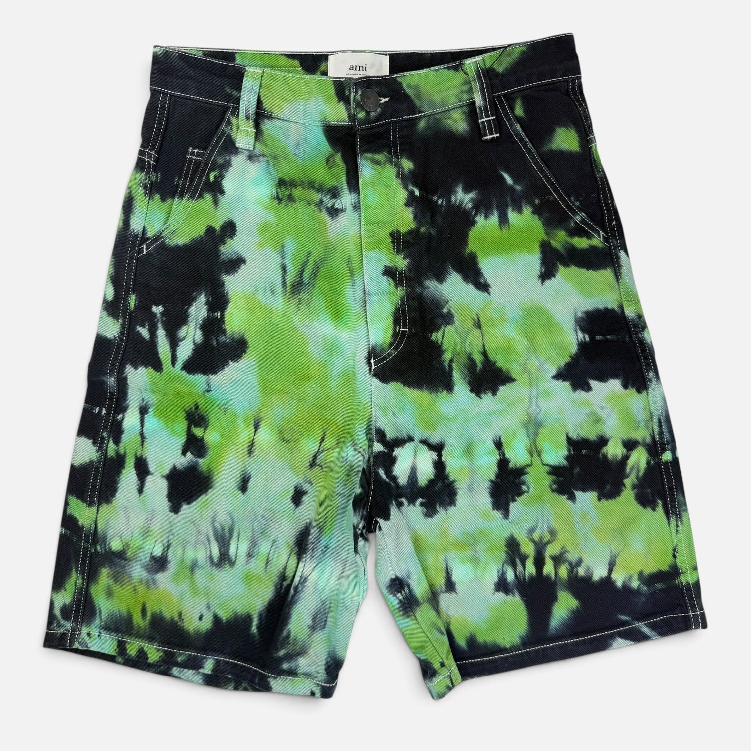 AMI Paris Tie-Dye Denim Shorts Green