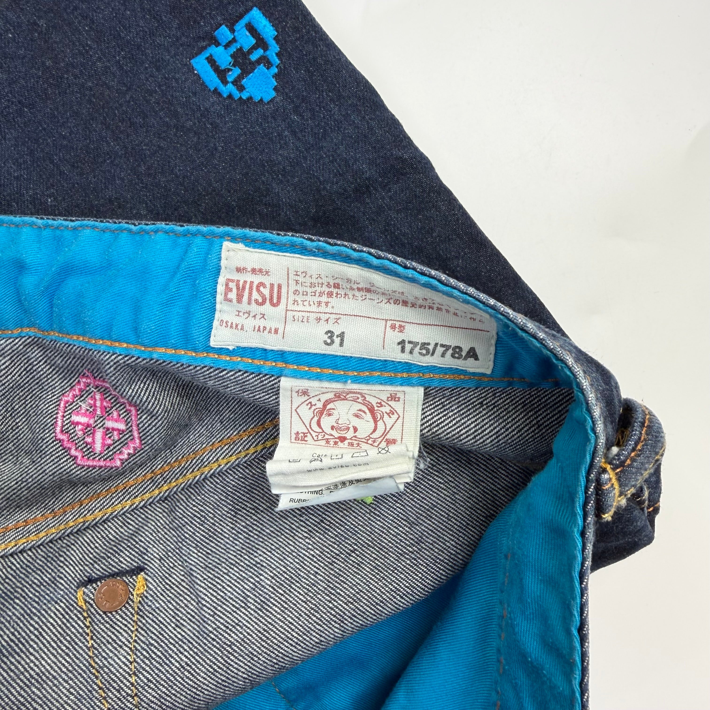 Evisu 8-bit Embroidery Denim Shorts