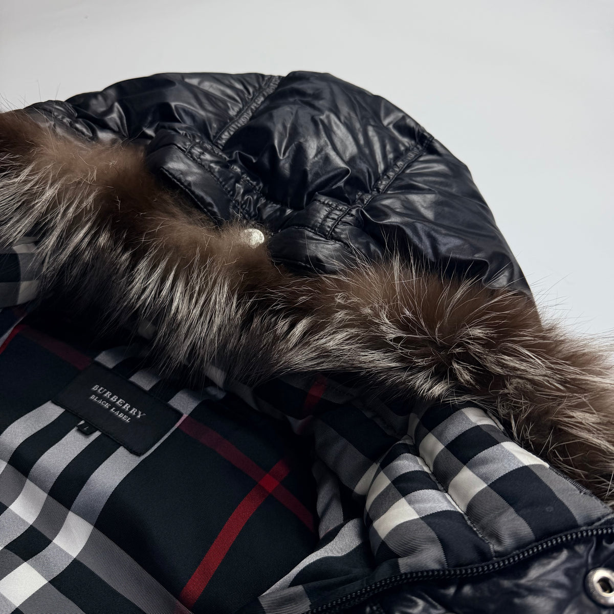 Burberry Black Label Fur Black Puffer Jacket 2000s