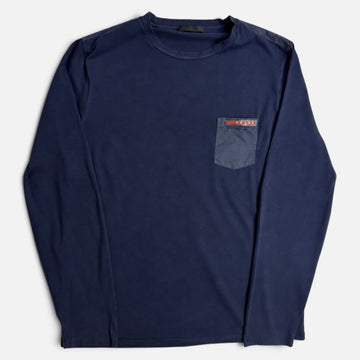 Prada Linea Rossa Pocket Detailed Long Sleeve Tee Navy