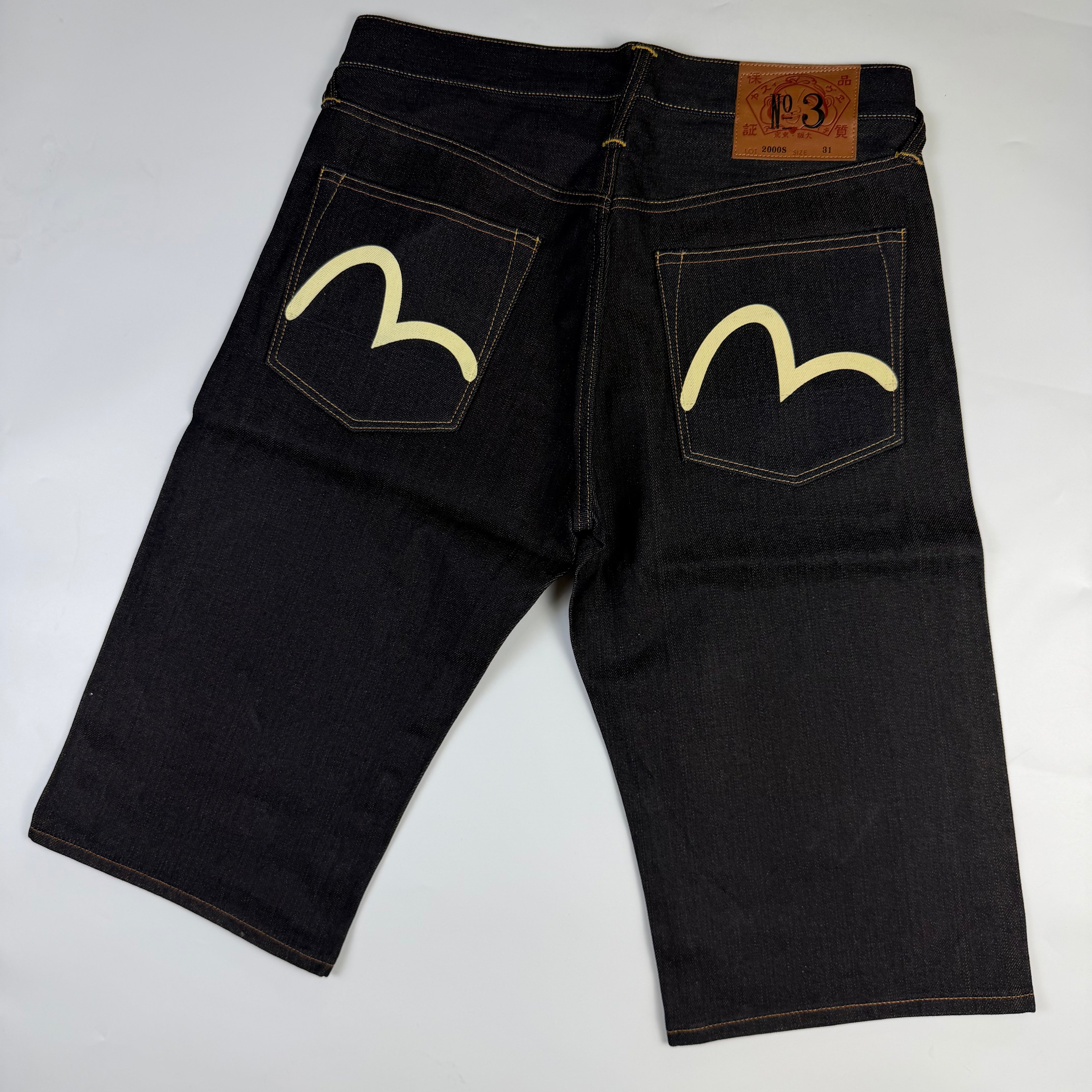 Evisu No. 3 Seagull Black Raw Denim Shorts