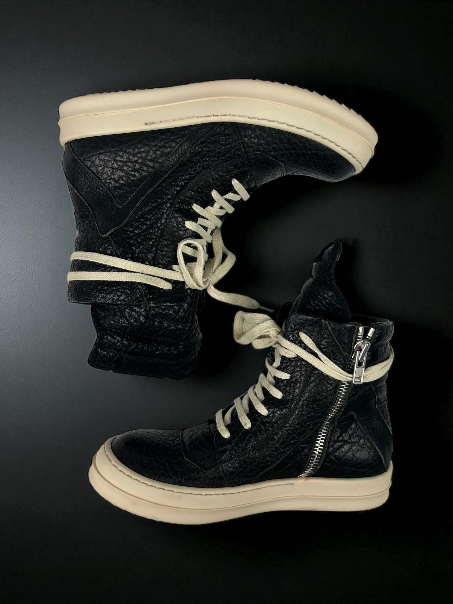 Rick Owens Geobasket Black Grain Leather