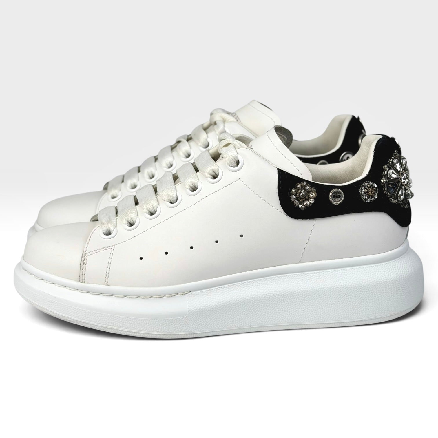 Alexander McQueen Leather Rhinestone Sneakers White