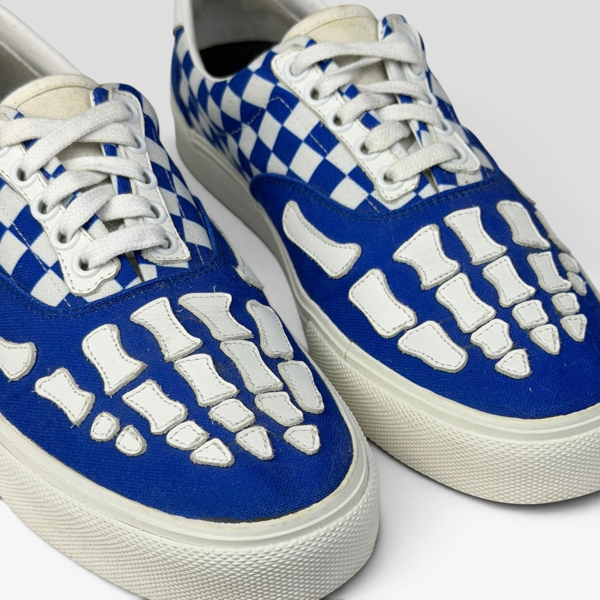 Amiri Checkered Skeleton Toe Lace Up Sneaker Blue/White