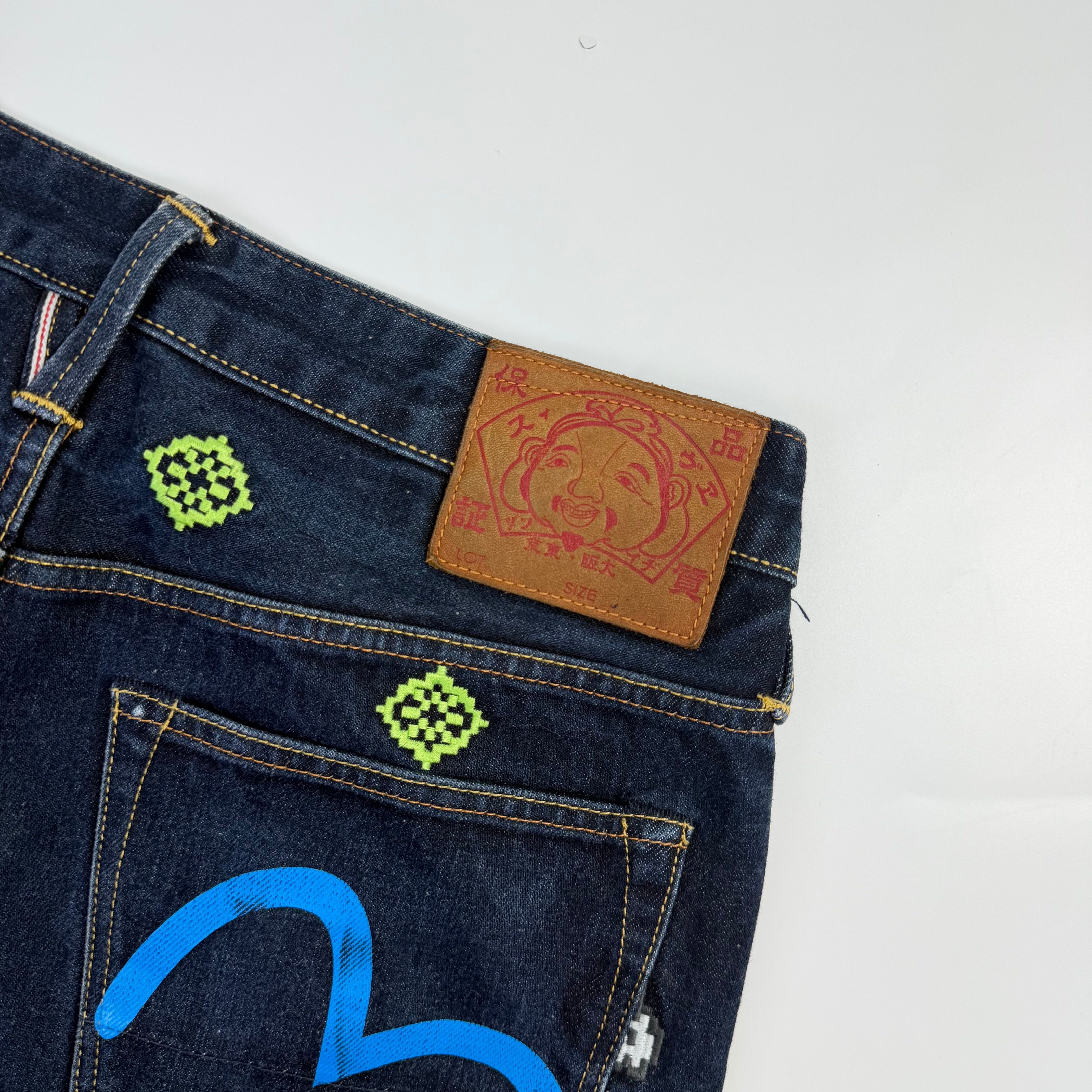 Evisu 8-bit Embroidery Denim Shorts
