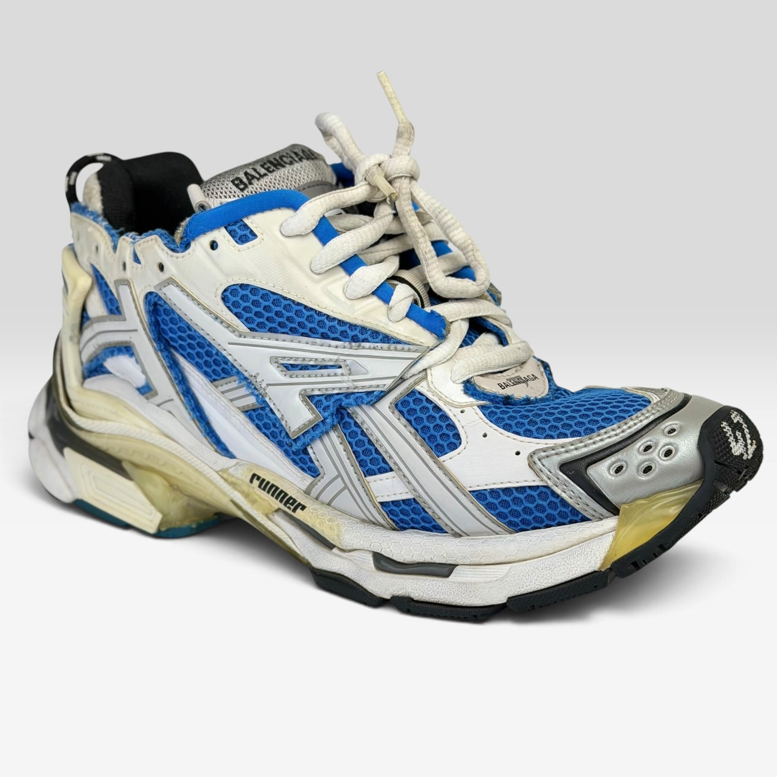 Balenciaga Runner Blue Sneakers, alb, vedere laterală