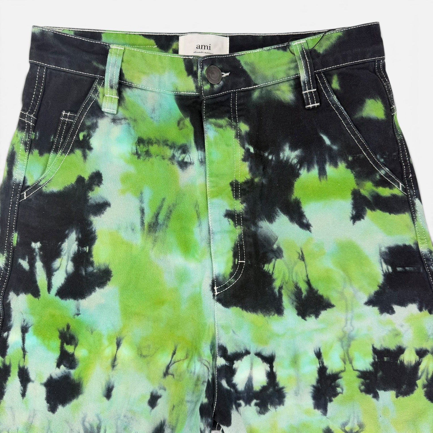 AMI Paris Tie-Dye Denim Shorts Green