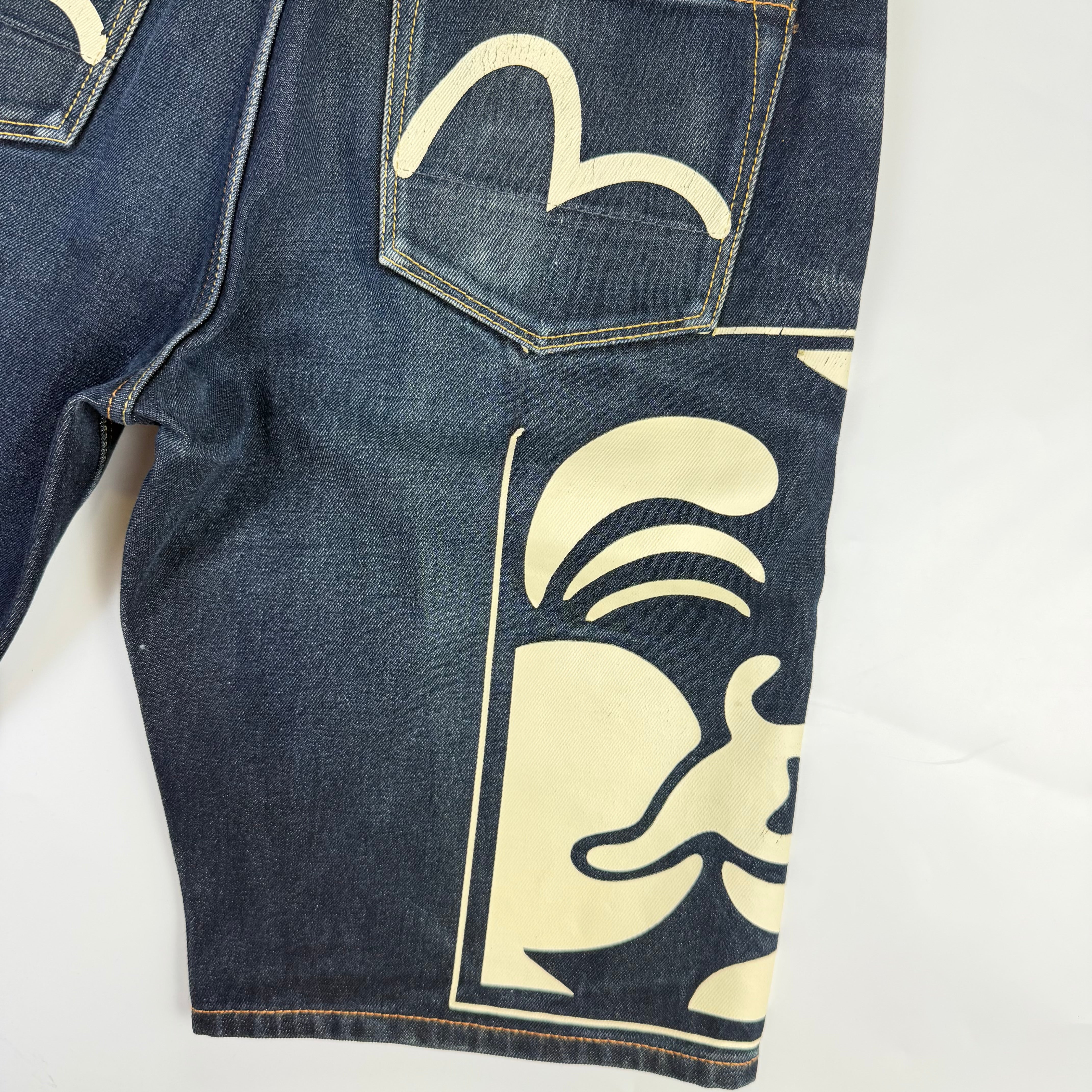 Evisu Ebisu God Print Denim Shorts