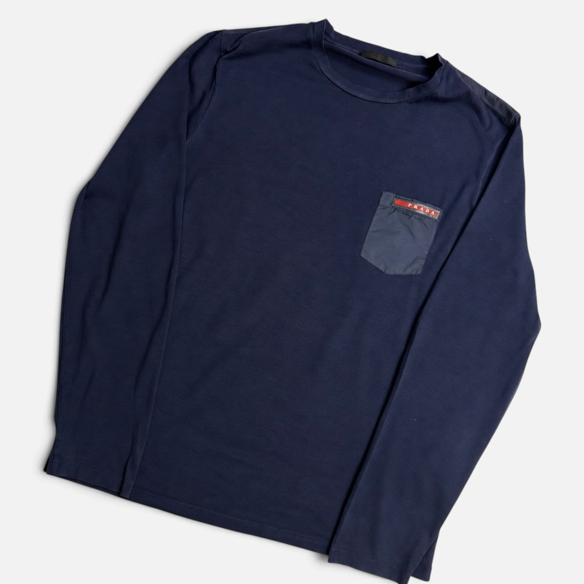 Prada Linea Rossa Pocket Detailed Long Sleeve Tee Navy