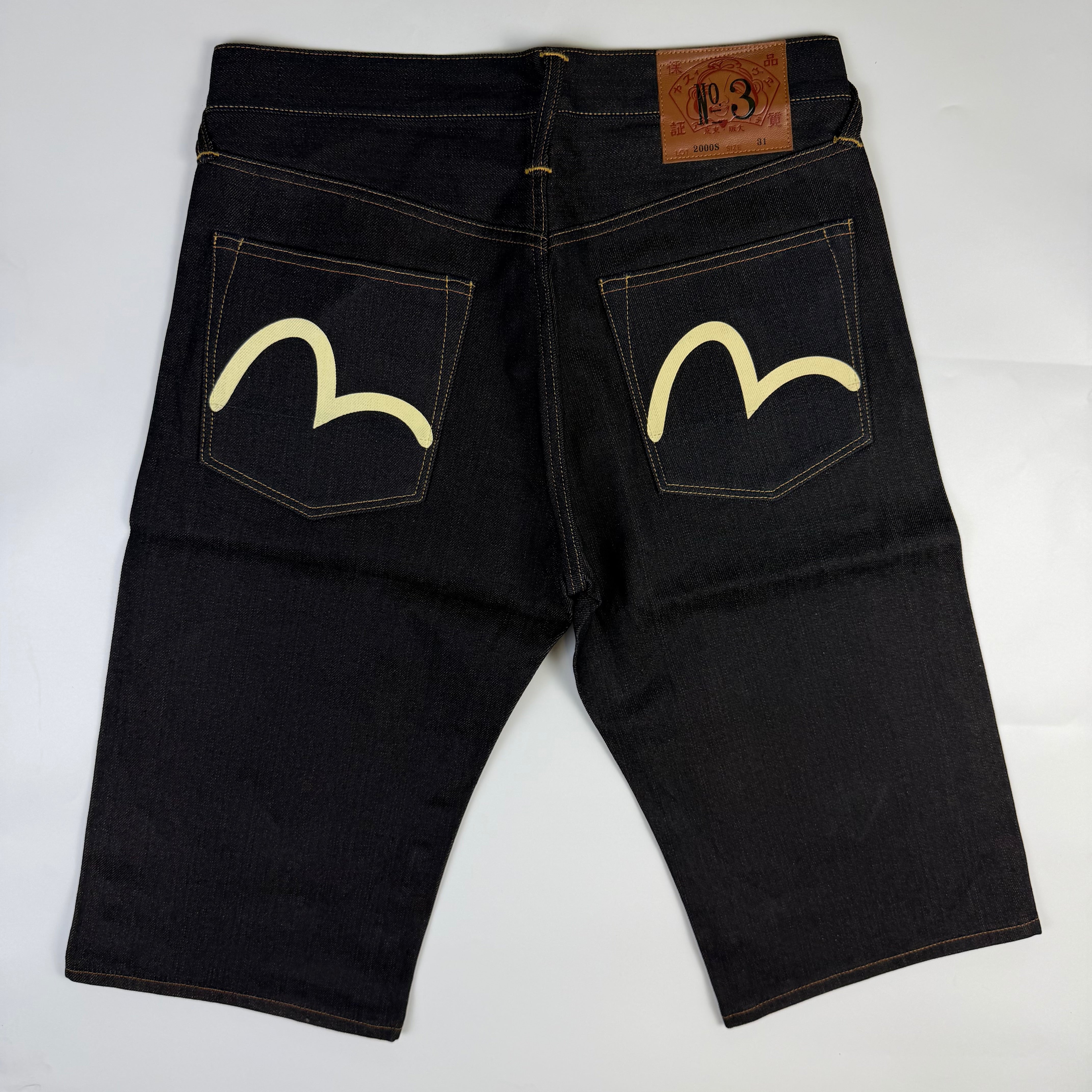 Evisu No. 3 Seagull Black Raw Denim Shorts