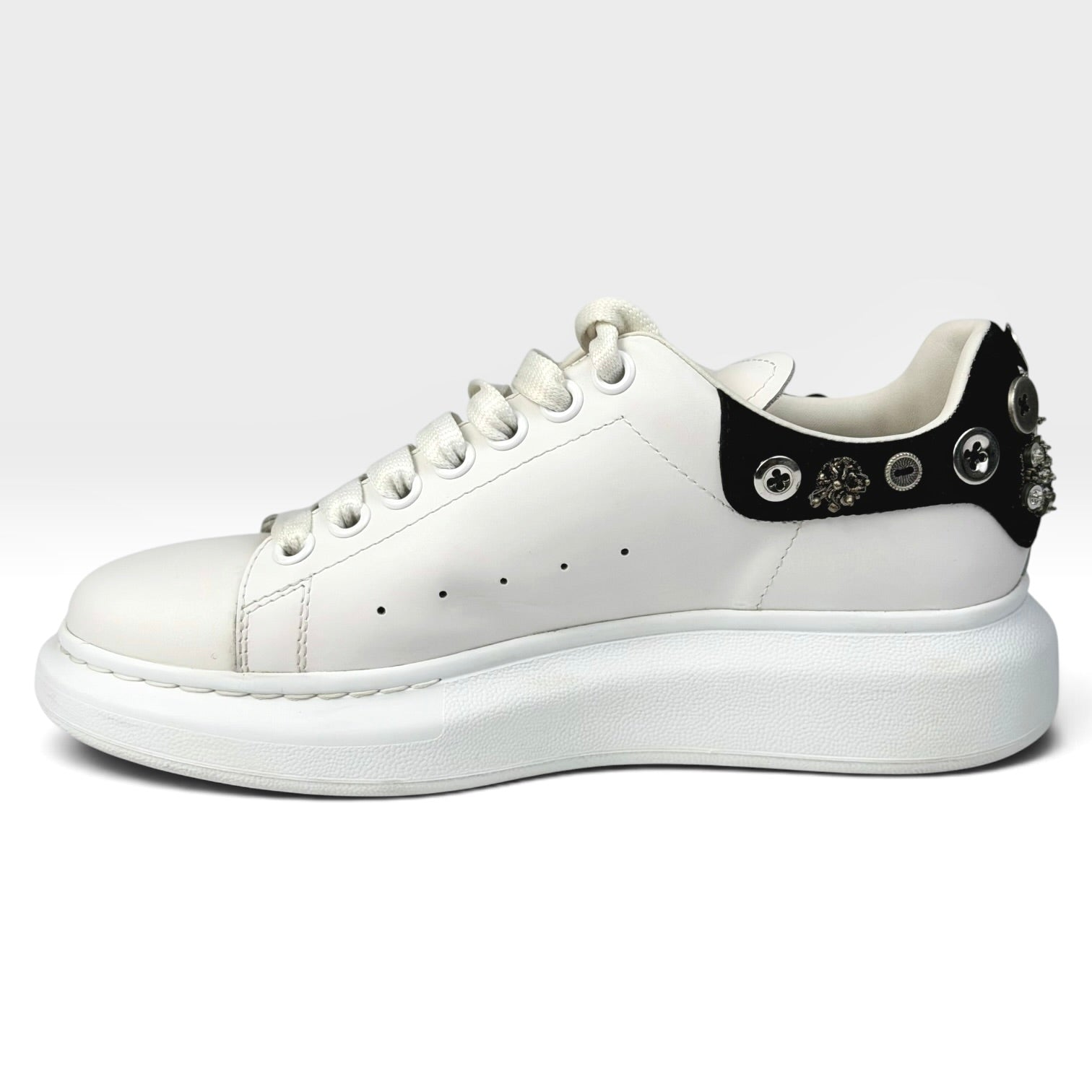 Alexander McQueen Leather Rhinestone Sneakers White