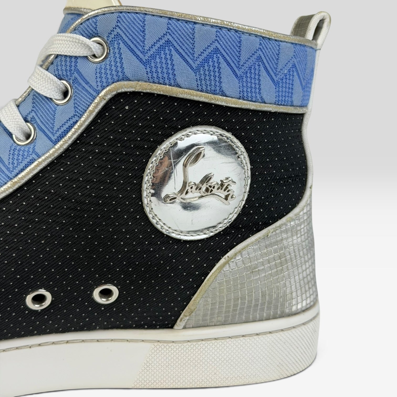 Christian Louboutin Lou Spikes Orlato Flat White/Blue High Top