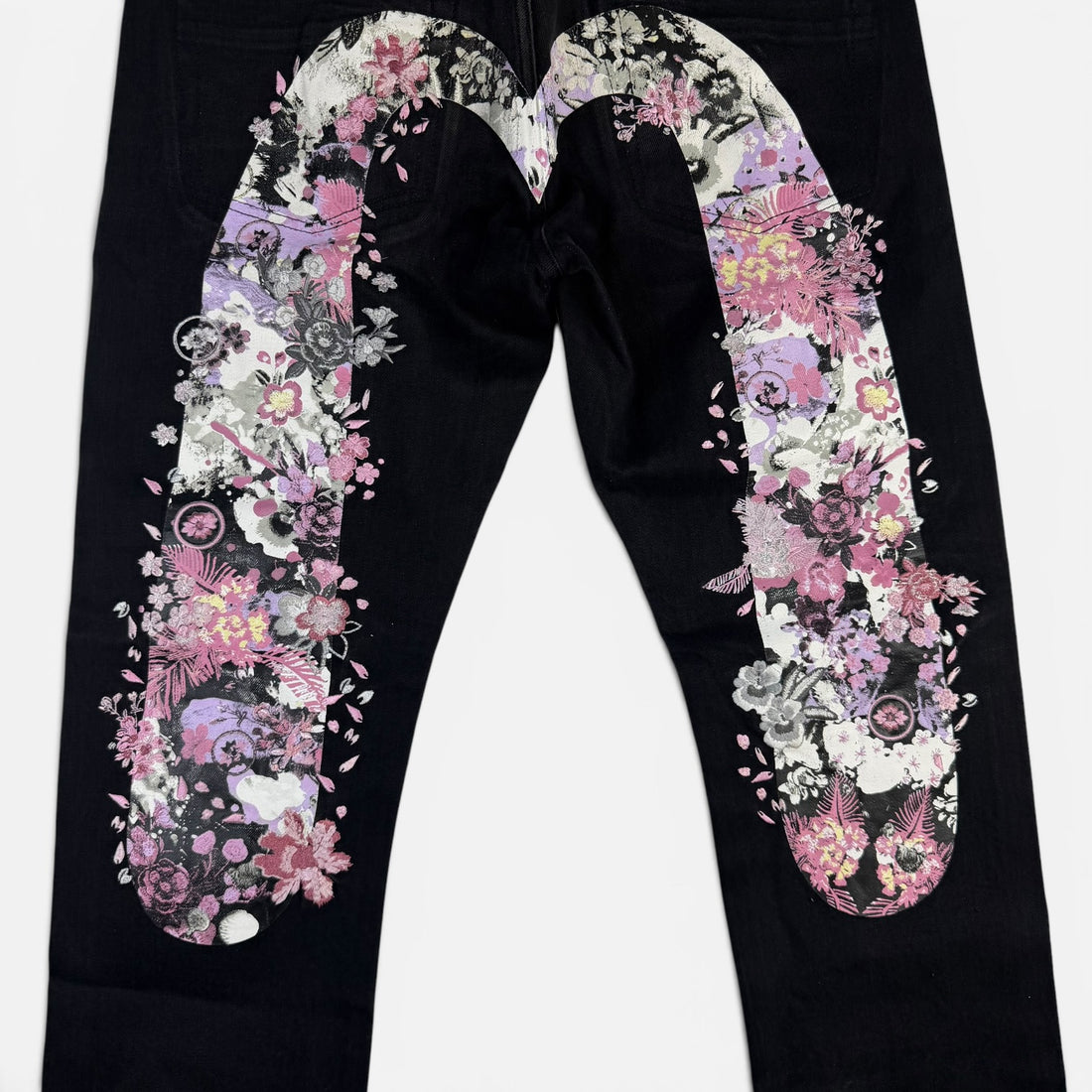 Evisu Floral Daicock Japanese Denim, negru, vedere din față