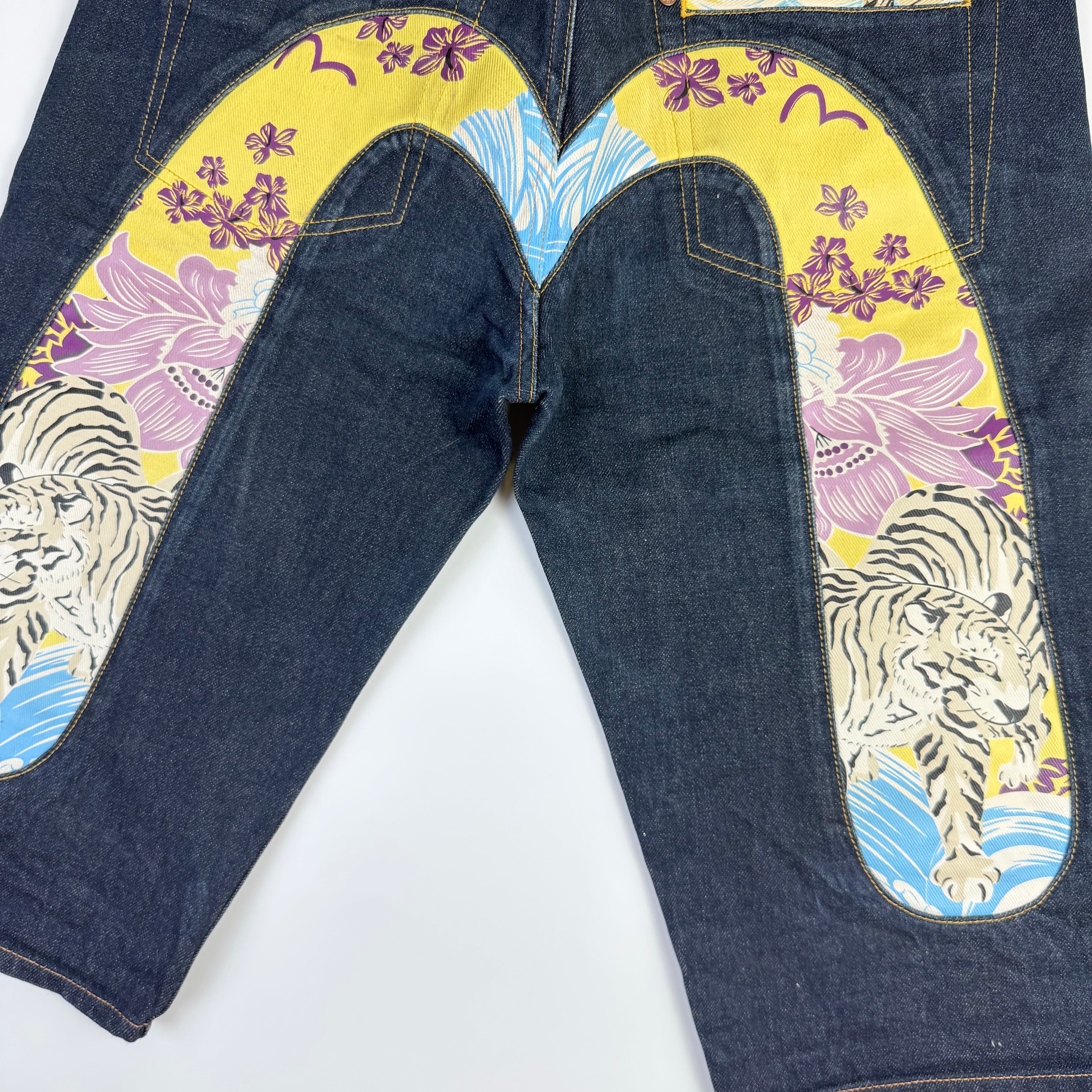 Evisu Daicock Tiger Japanese Tattoo Art Denim Shorts