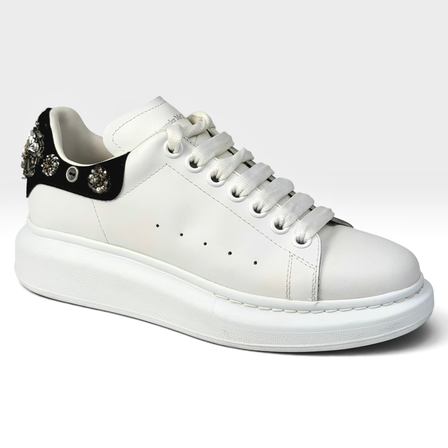 Alexander McQueen Leather Rhinestone Sneakers White