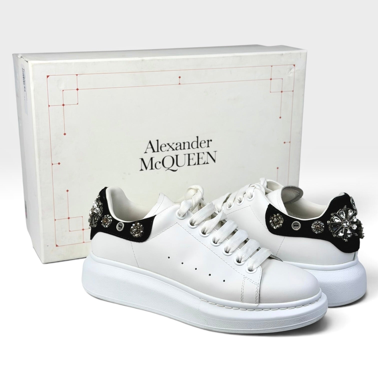 Alexander McQueen Leather Rhinestone Sneakers White