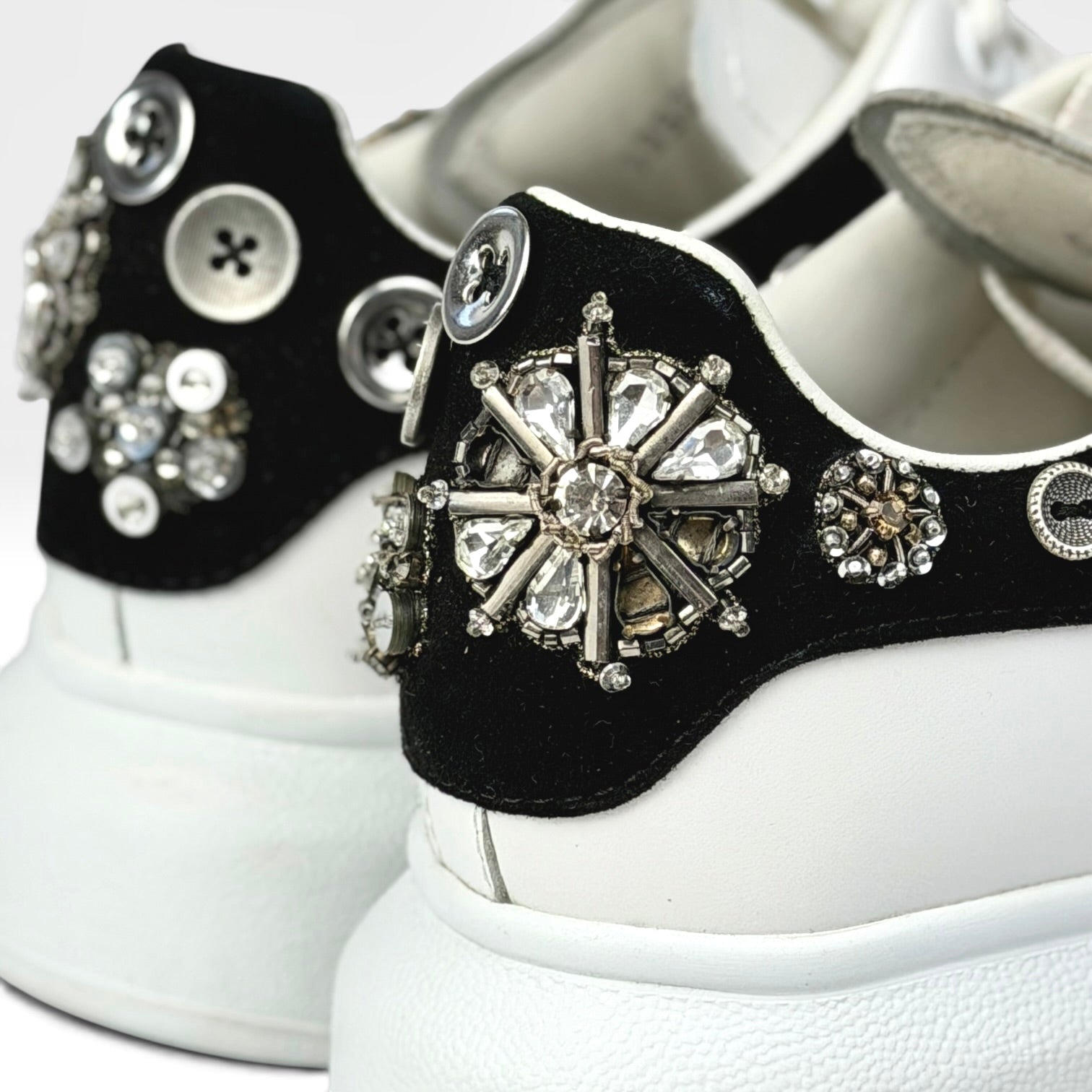 Alexander McQueen Leather Rhinestone Sneakers White
