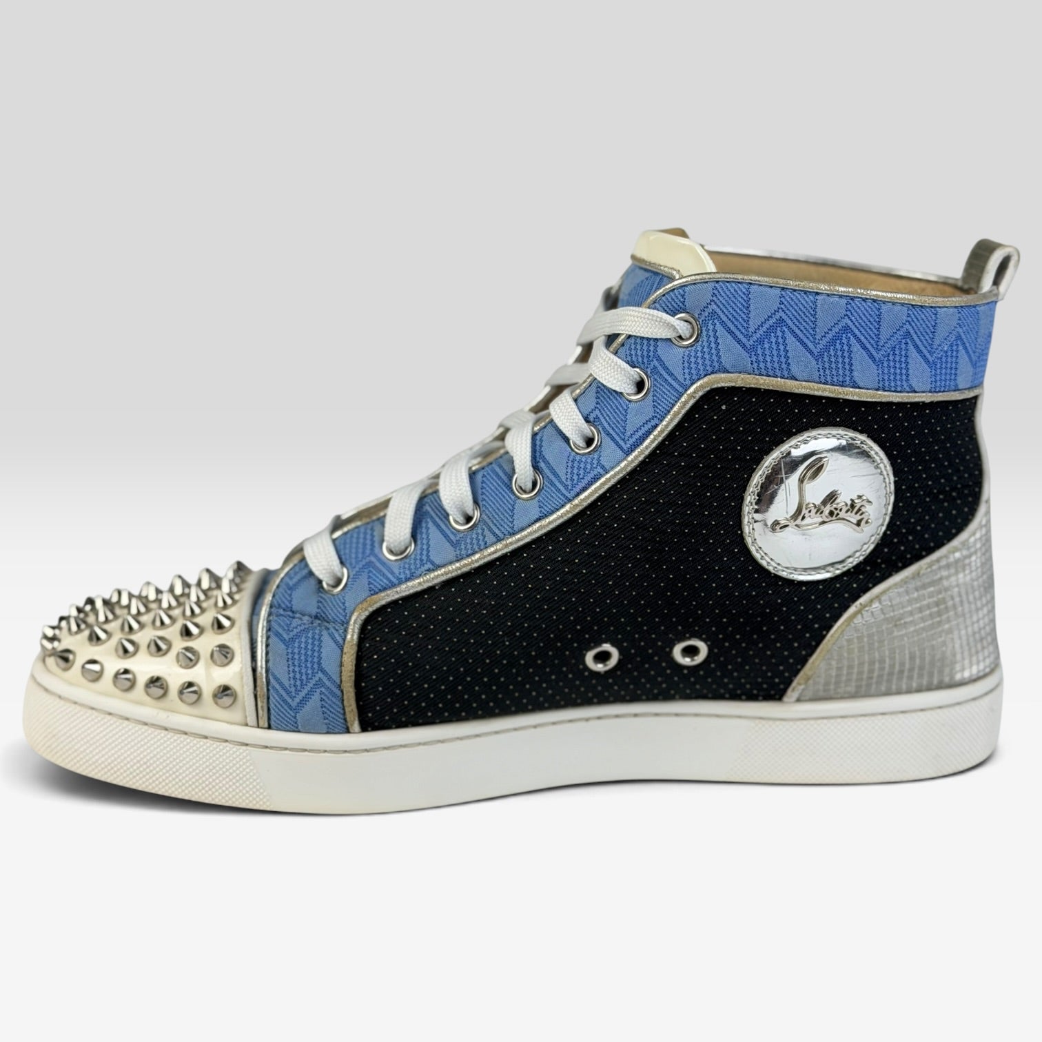 Christian Louboutin Lou Spikes Orlato Flat White/Blue High Top