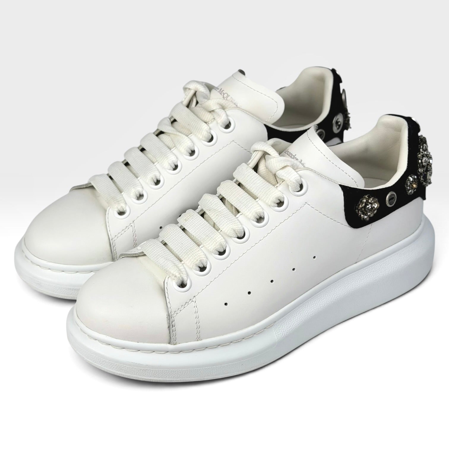 Alexander McQueen Leather Rhinestone Sneakers White