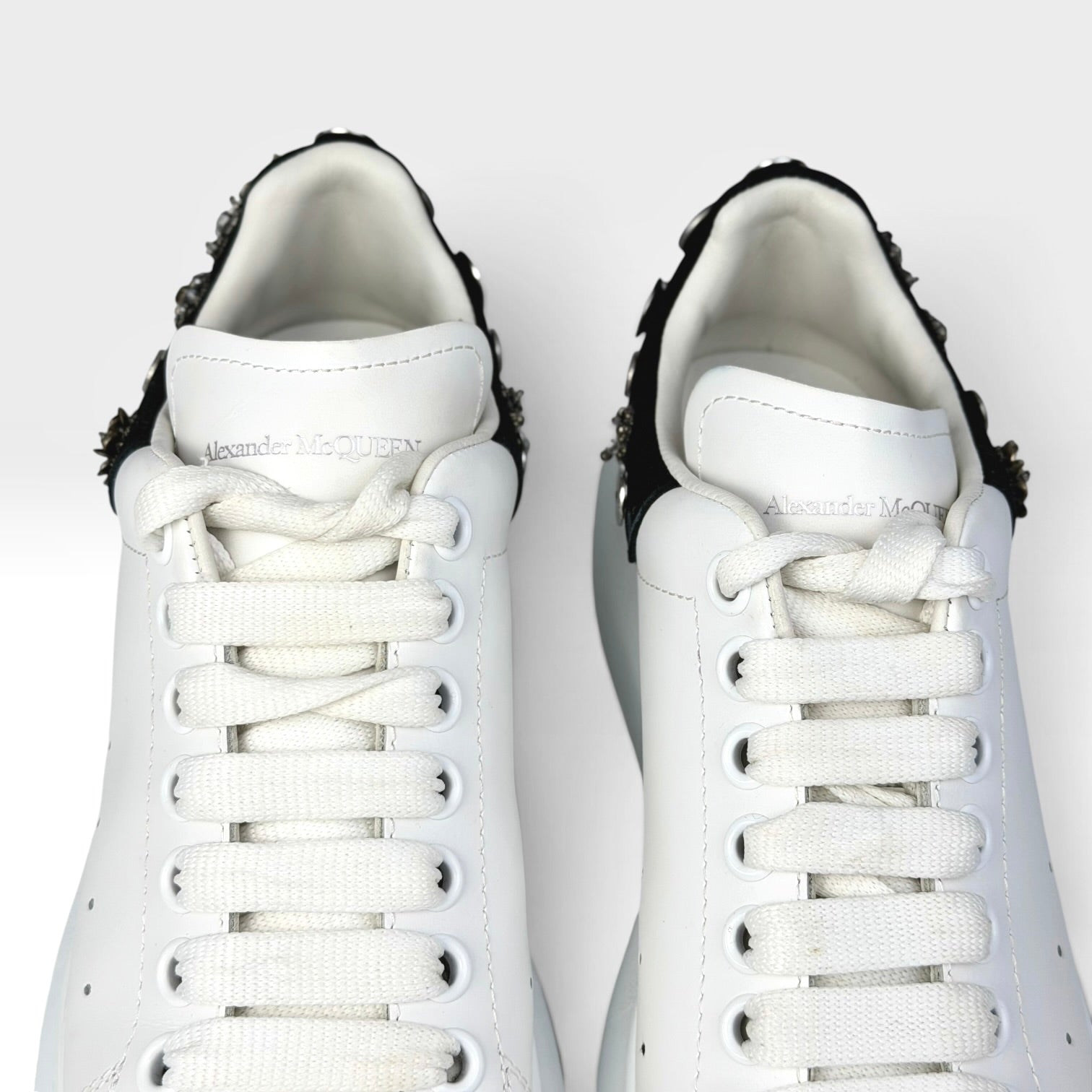Alexander McQueen Leather Rhinestone Sneakers White