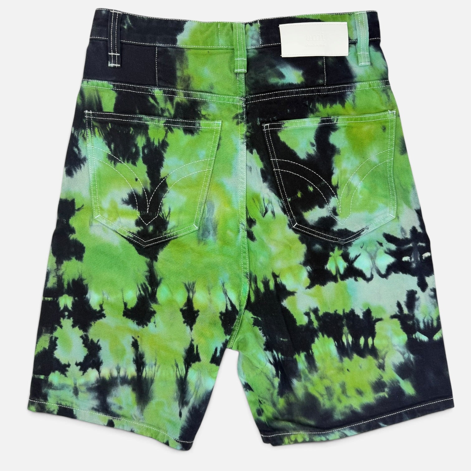 AMI Paris Tie-Dye Denim Shorts Green