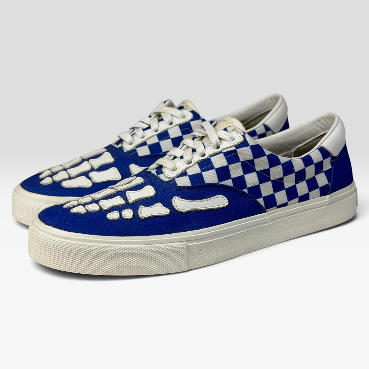 Amiri Checkered Skeleton Toe Lace Up Sneaker Blue/White