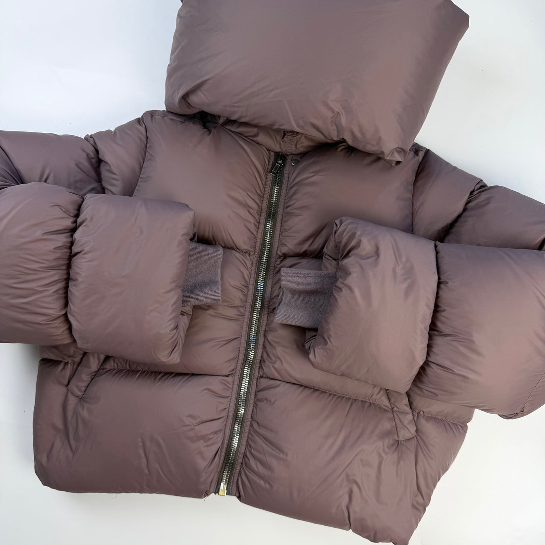 Rick Owens Funnel Neck Down Puffer Jacket Mauve, vedere din față