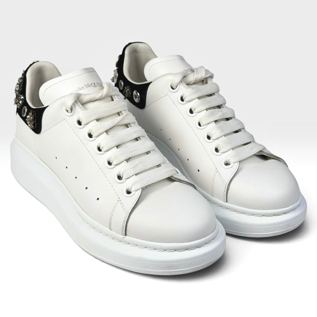 Alexander McQueen Leather Rhinestone Sneakers White
