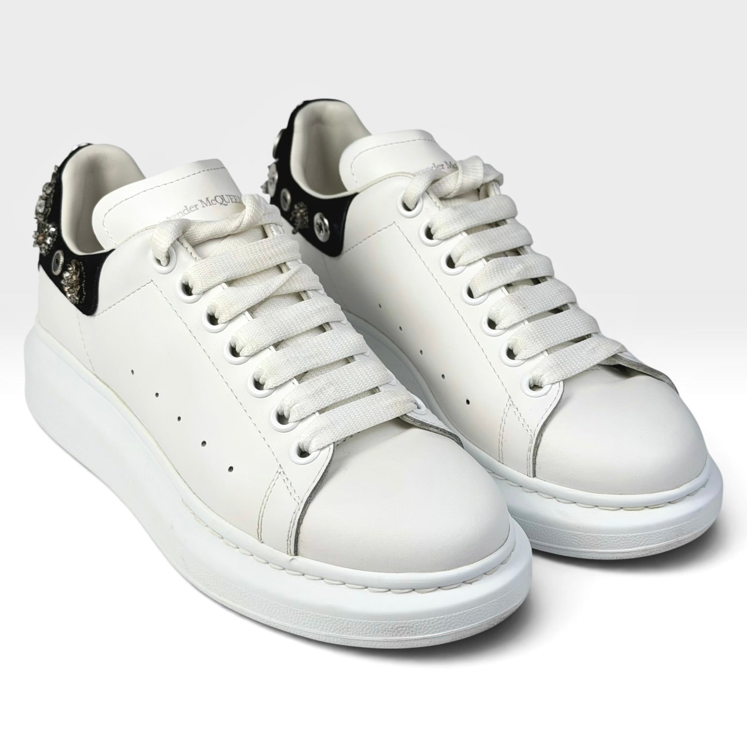 Alexander McQueen Leather Rhinestone Sneakers White