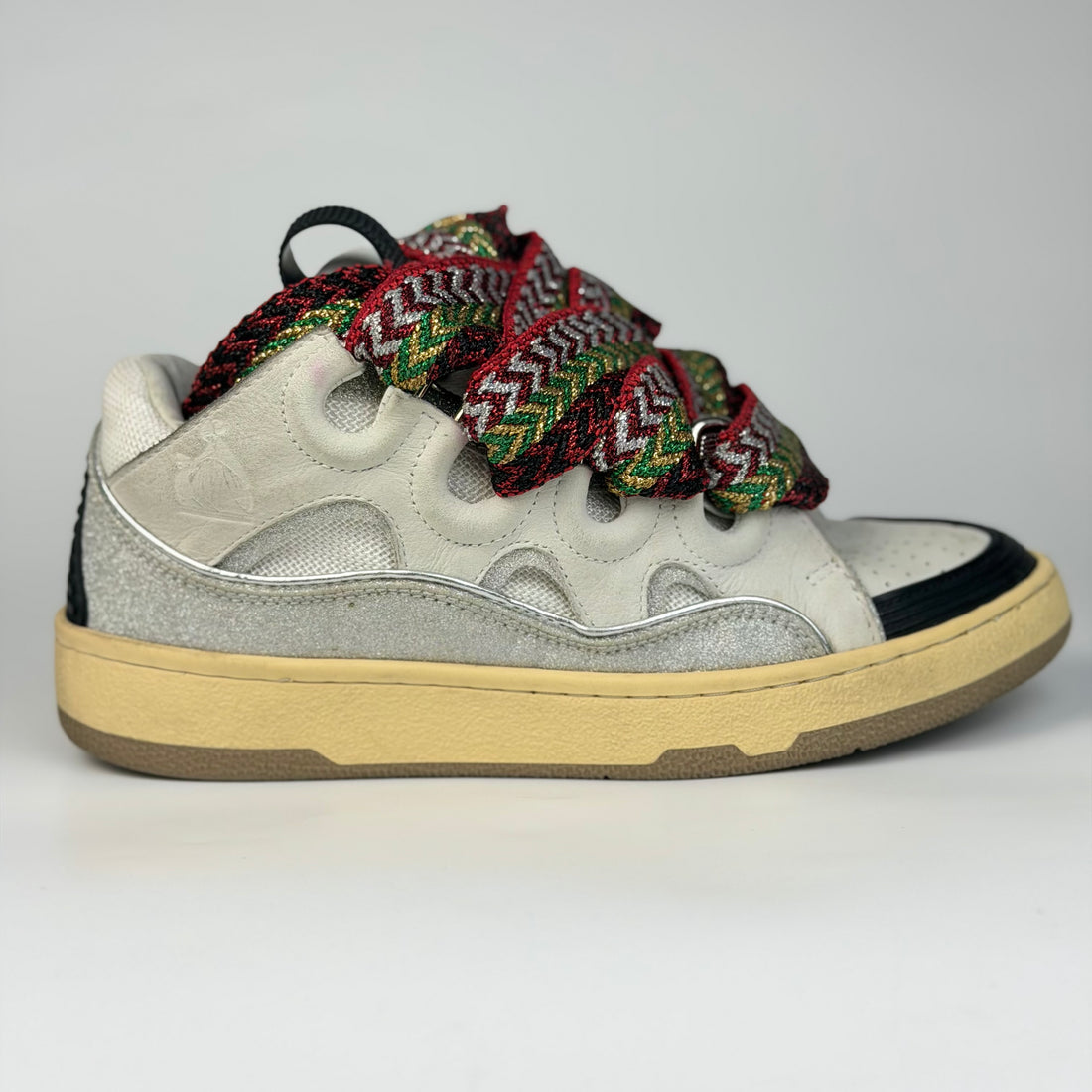 Lanvin Ivory Glitter Sneakers, alb, vedere din față