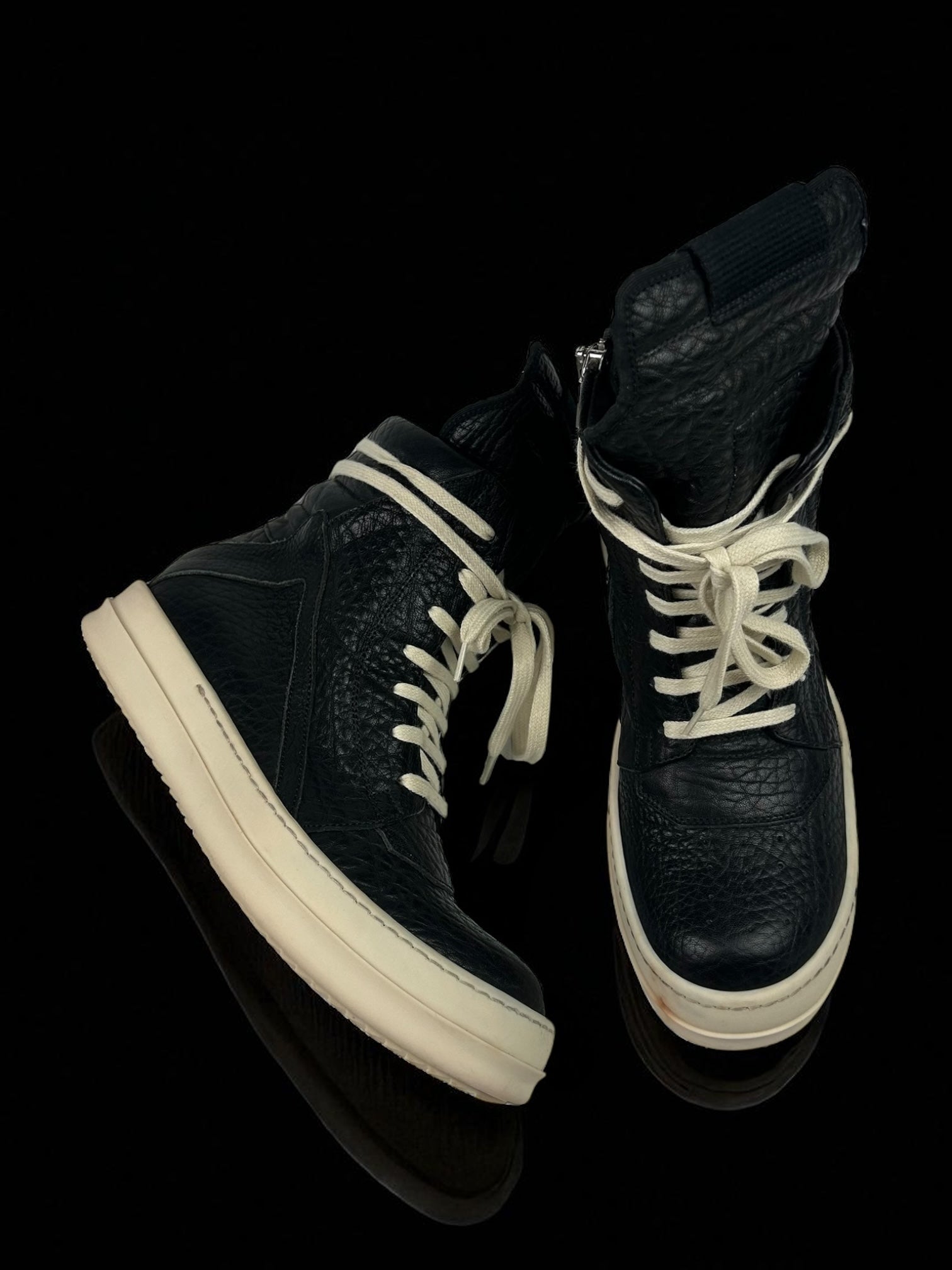 Rick Owens Geobasket Black Grain Leather
