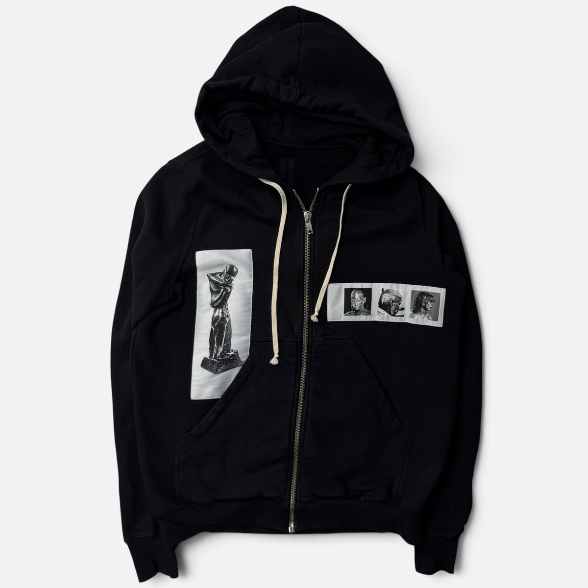 Rick Owens DRKSHDW 16SS Picture Patch Zip-Up Hoodie Black