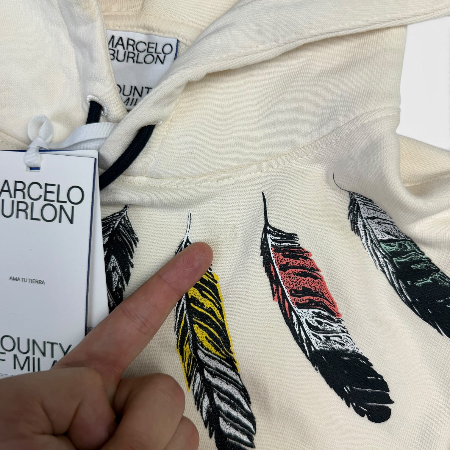 Marcelo Burlon Feather Wings Cream Hoodie