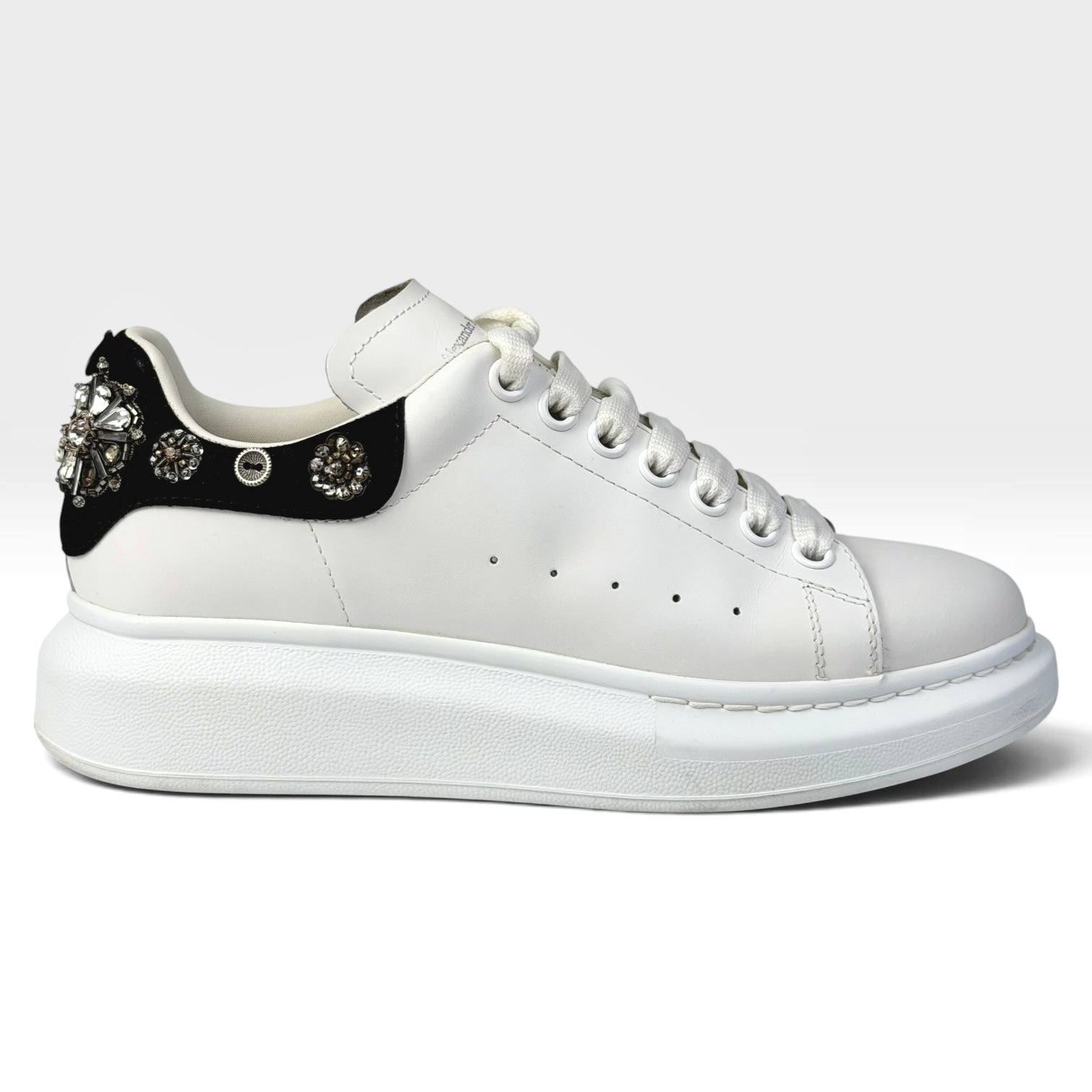 Alexander McQueen Leather Rhinestone Sneakers White