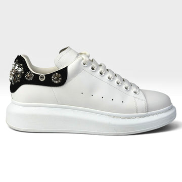 Alexander McQueen Leather Rhinestone Sneakers White