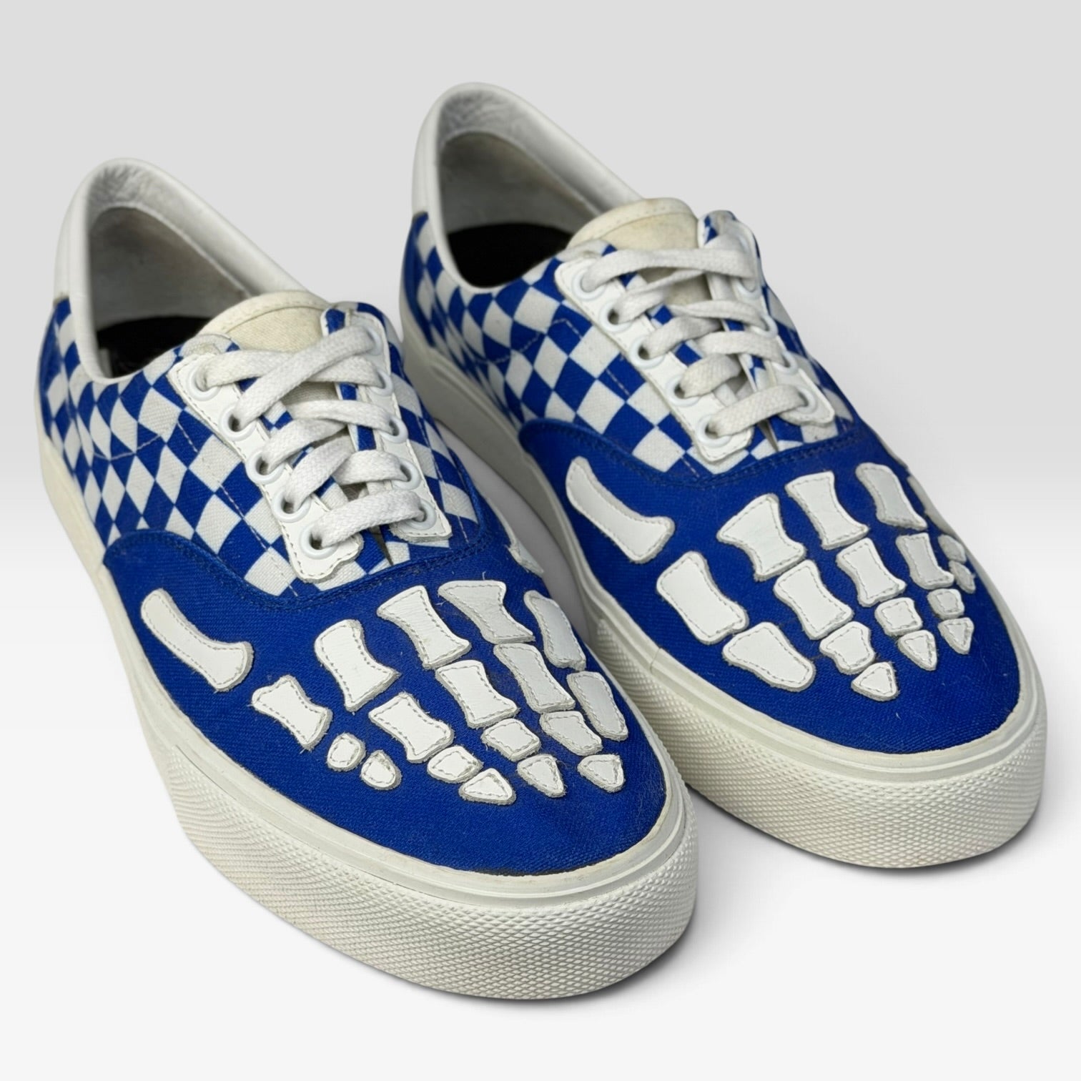 Amiri Checkered Skeleton Toe Lace Up Sneaker Blue/White