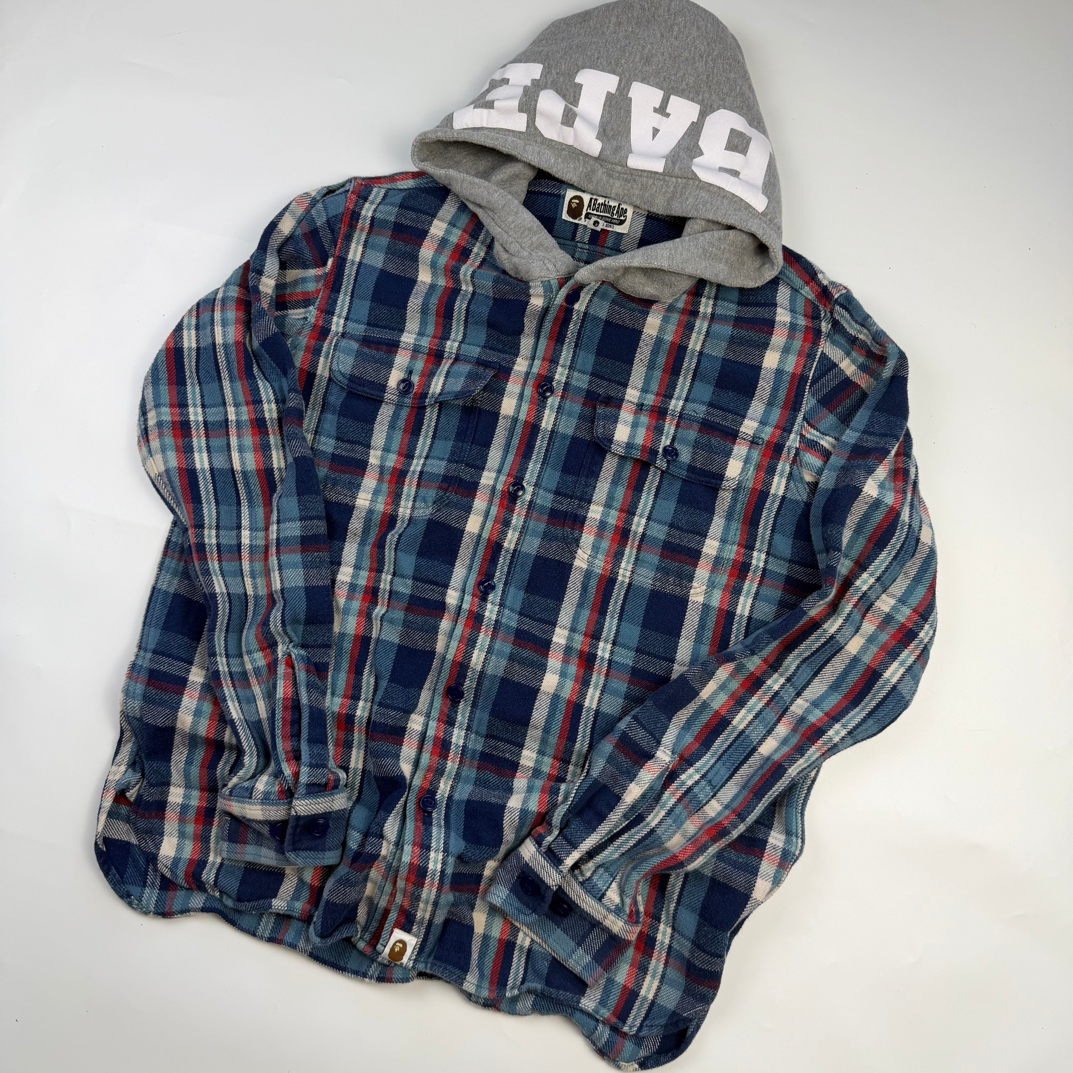 BAPE Flannel Check Hooded Shirt Blue/Red