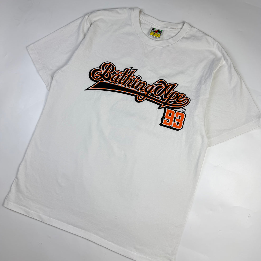 BAPE Bathing Ape 93 Baseball Script T-Shirt, alb, vedere din față
