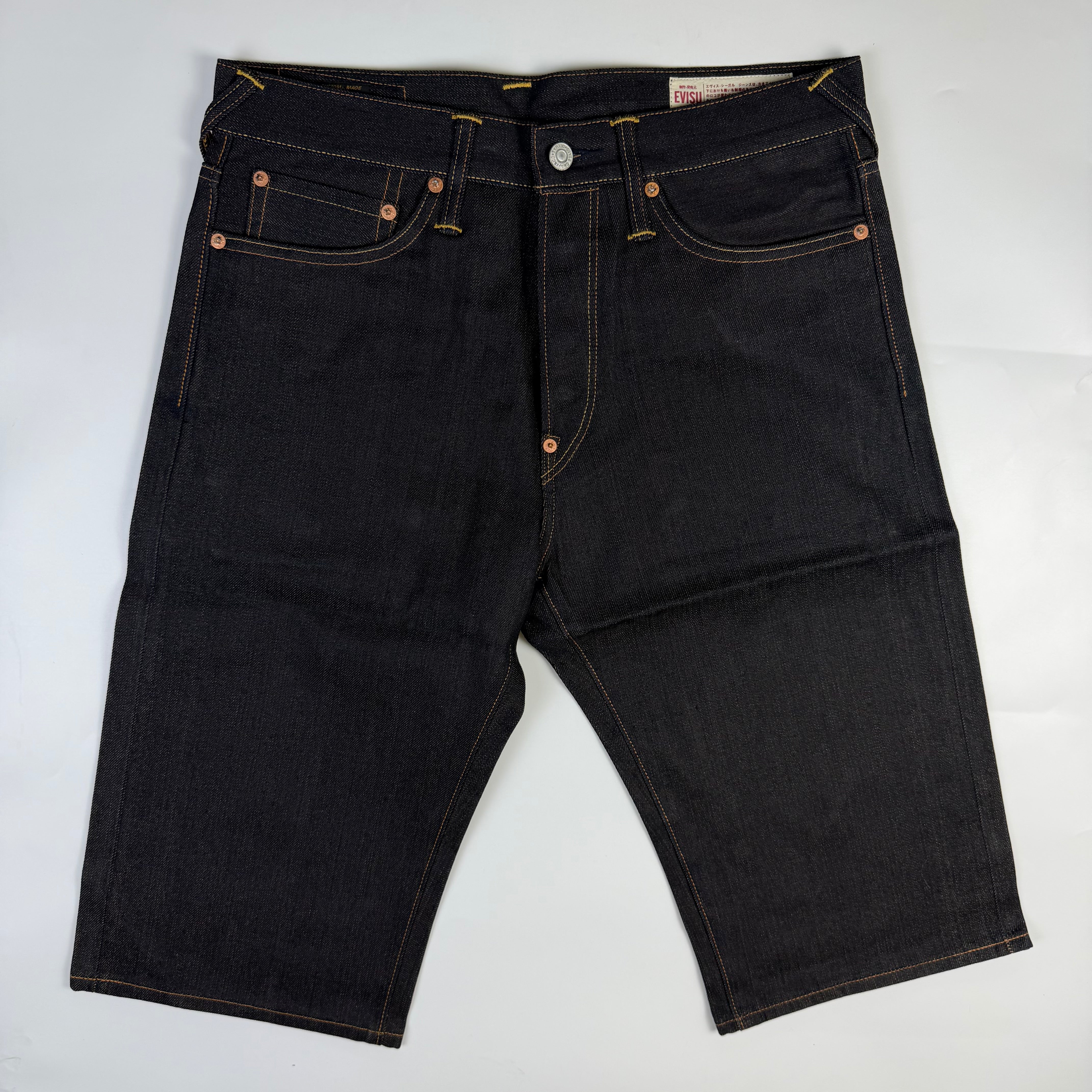 Evisu No. 3 Seagull Black Raw Denim Shorts