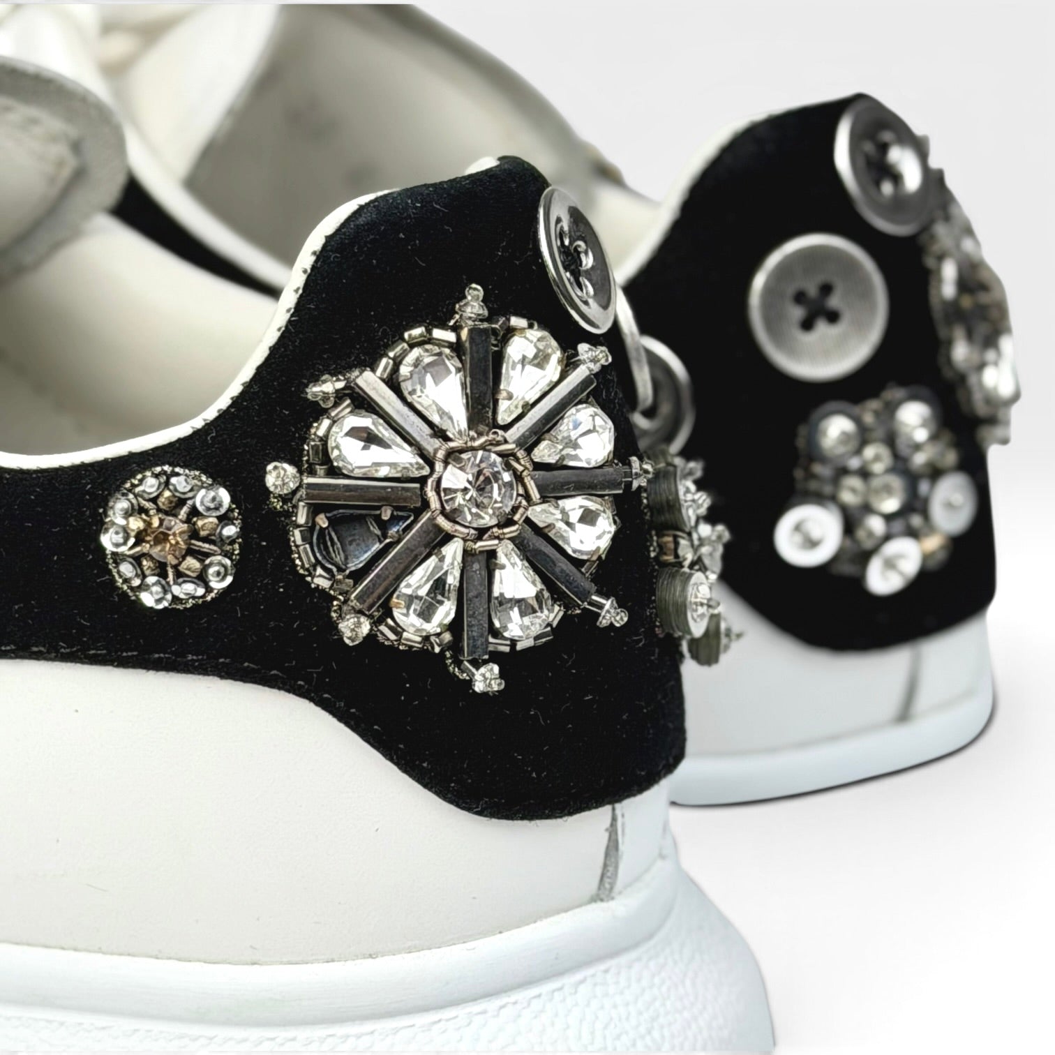 Alexander McQueen Leather Rhinestone Sneakers White