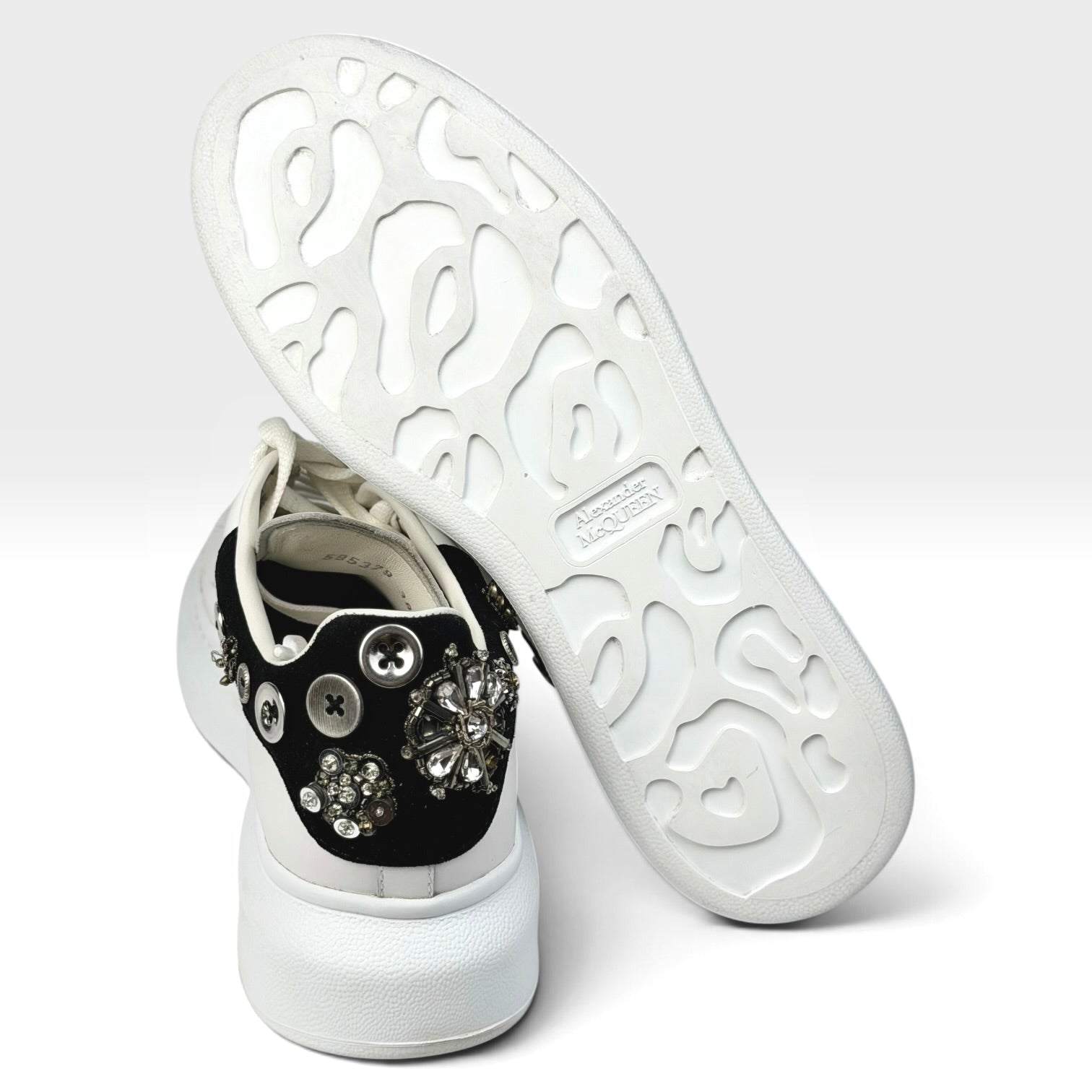 Alexander McQueen Leather Rhinestone Sneakers White