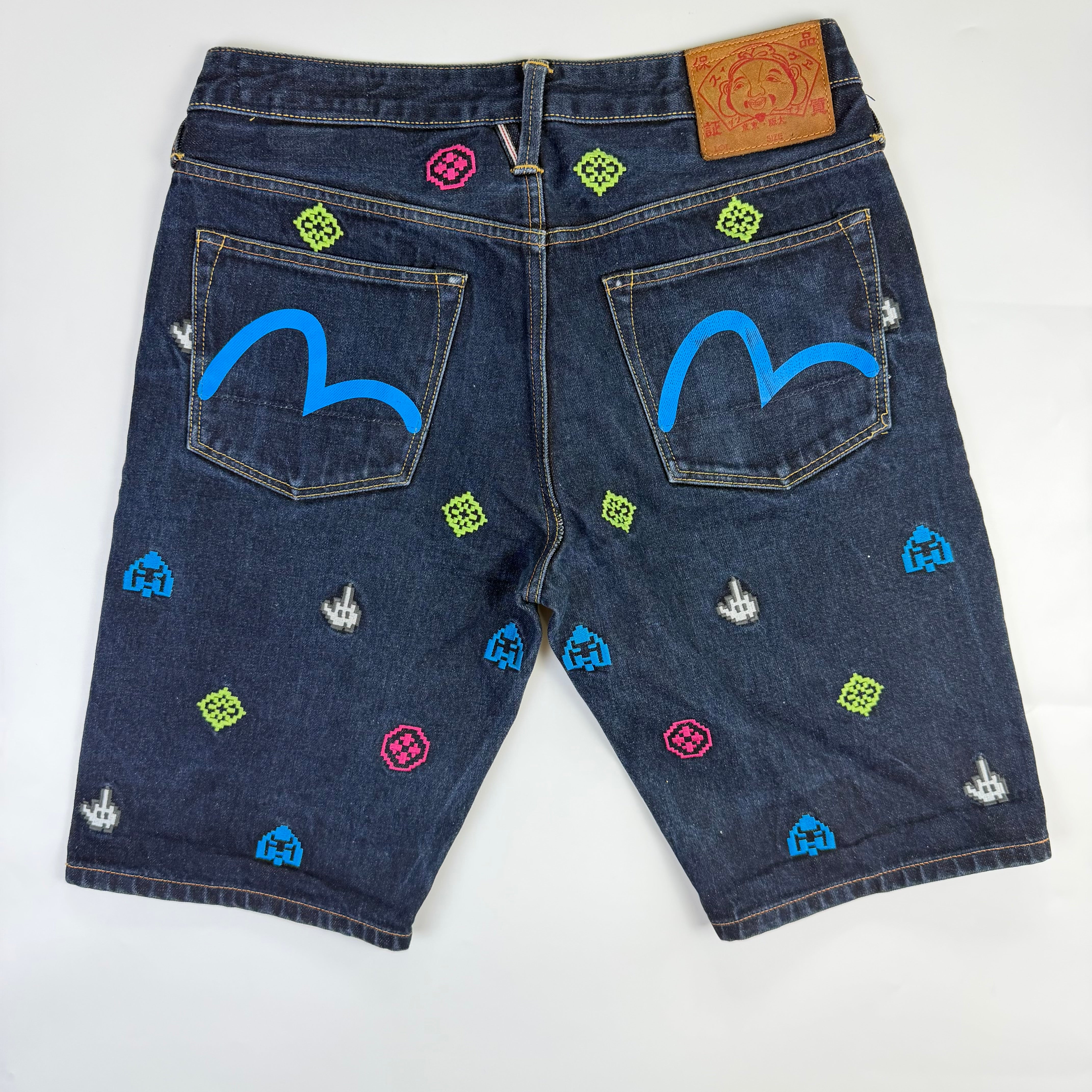 Evisu 8-bit Embroidery Denim Shorts