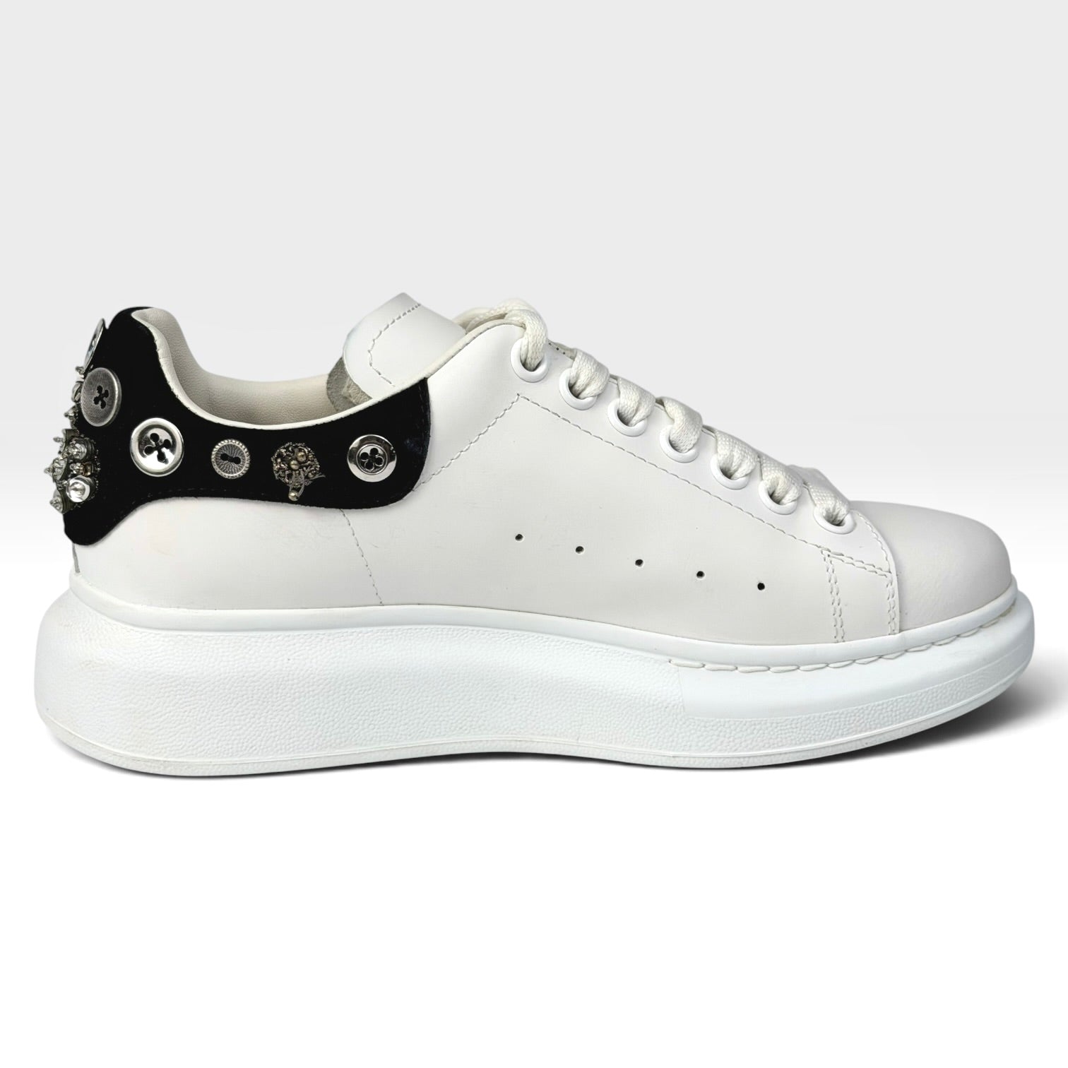 Alexander McQueen Leather Rhinestone Sneakers White