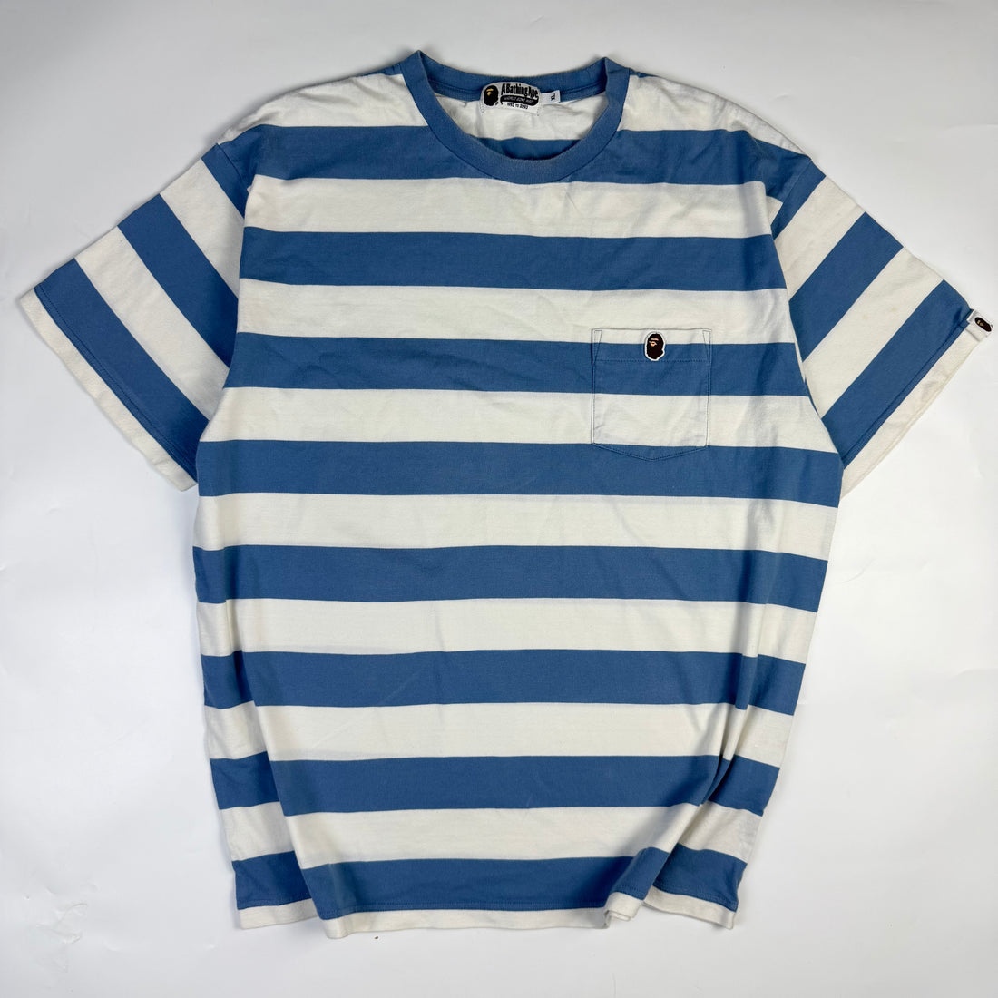 BAPE Bold Stripe Pocket T-Shirt Blue, alb, vedere din față