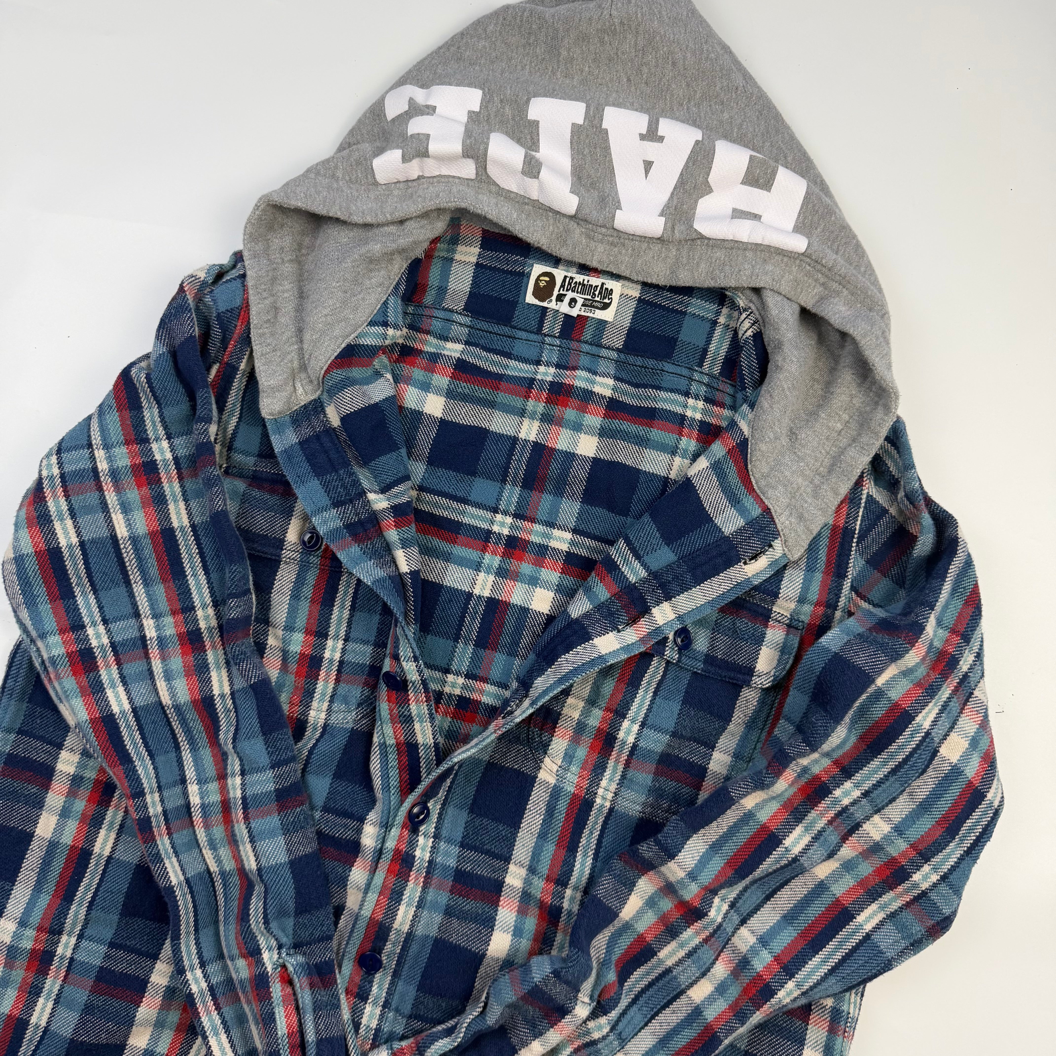 BAPE Flannel Check Hooded Shirt Blue/Red